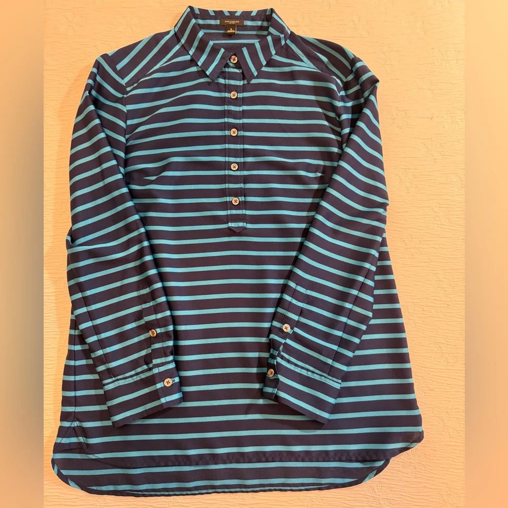 Ann Taylor Blouse Top Long Sleeve blue size 6 - Picture 3 of 12
